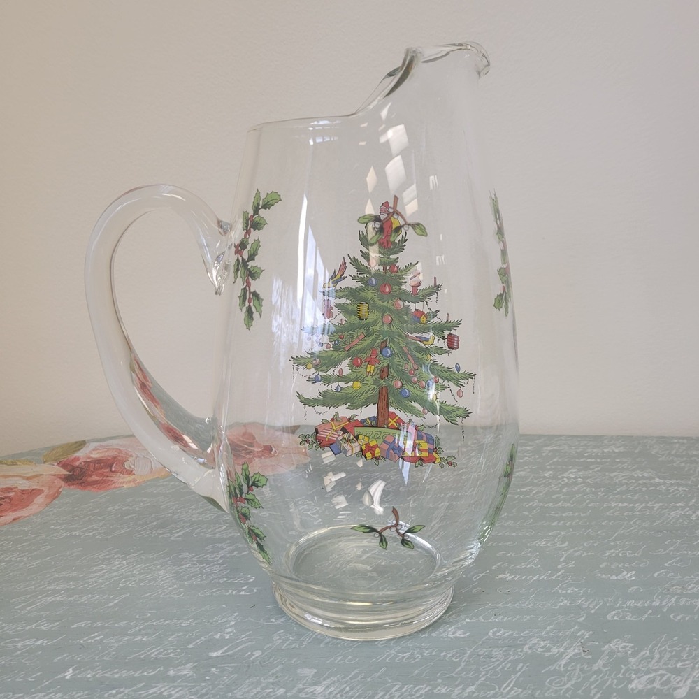 Vintage Spode Christmas Tree Pitcher with Ice Lip‎ 2.5 Qt Clear Glass - Picture 3 of 5